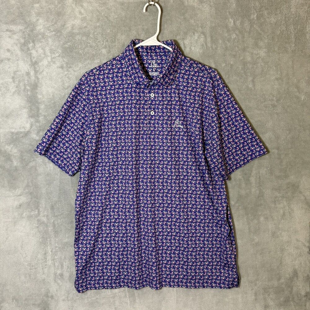 Rhoback Golf Polo XL Purple Boombox Roller Skate Retro Print Performance RARE